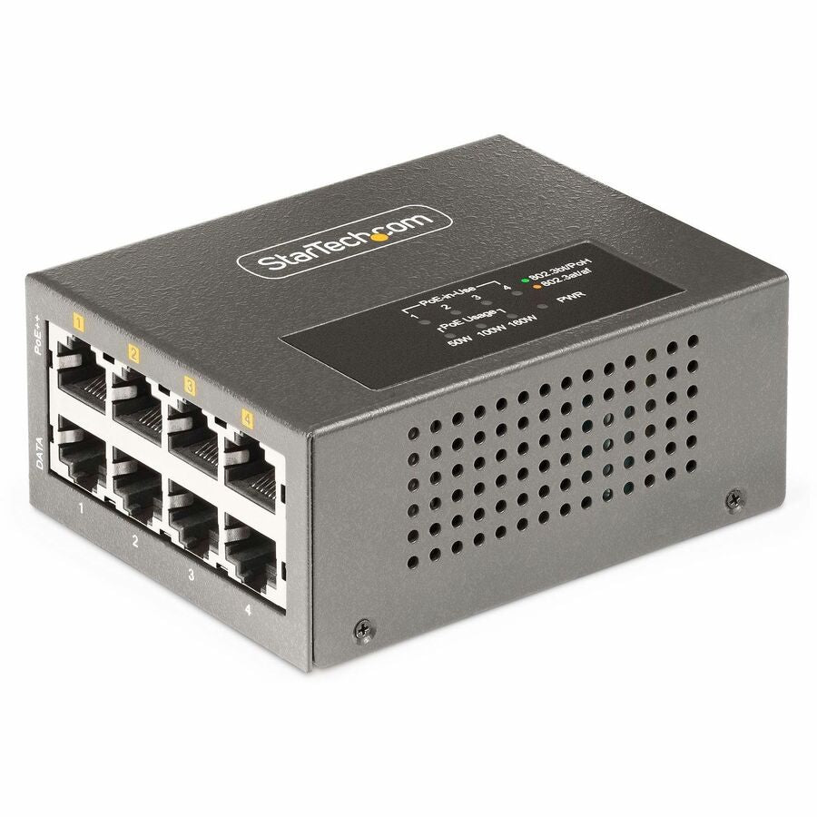 StarTech.com 4-Port Multi-Gigabit PoE++ Injector, 5/2.5/1G Ethernet (NBASE-T), PoE/PoE+/PoE++ (802.3af/802.3at/802.3bt), 160W Power Budget AS445C-POE-INJECTOR