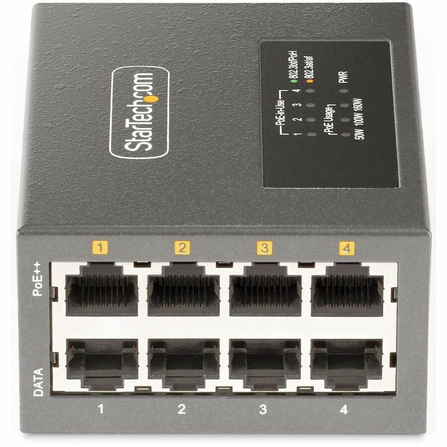 StarTech.com 4-Port Multi-Gigabit PoE++ Injector, 5/2.5/1G Ethernet (NBASE-T), PoE/PoE+/PoE++ (802.3af/802.3at/802.3bt), 160W Power Budget AS445C-POE-INJECTOR