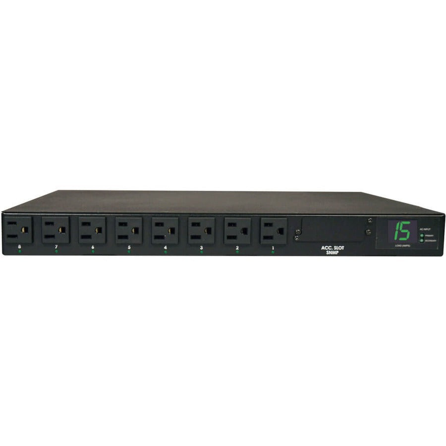 Tripp Lite by Eaton 1.4kW Single-Phase Local Metered Automatic Transfer Switch PDU, 2 120V 5-15P 15A Inputs, 8 5-15R Outputs, 1U, TAA PDUMH15AT