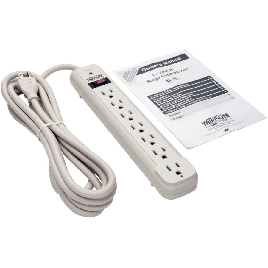 Tripp Lite by Eaton Protect It! 7-Outlet Surge Protector, 12 ft. Cord, 1080 Joules, Diagnostic LED, Light Gray Housing TLP712