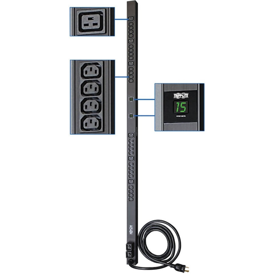 Tripp Lite by Eaton 5.5kW Single-Phase Local Metered PDU, 208/230V Outlets (6-C19 & 24-C13), L6-30P, 10 ft. (3.05 m) Cord, 0U Vertical PDUMV30HV