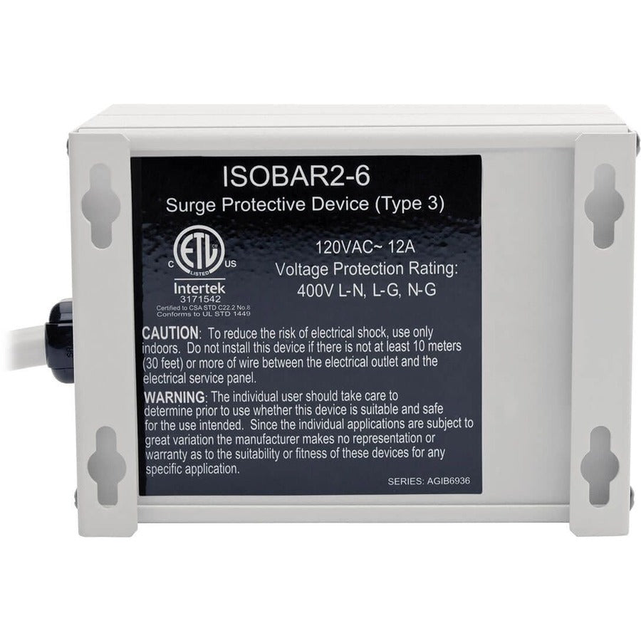 Tripp Lite by Eaton Isobar 2-Outlet Surge Protector, 6 ft. Cord with Right-Angle Plug, 1410 Joules, Metal Housing IBAR2-6D