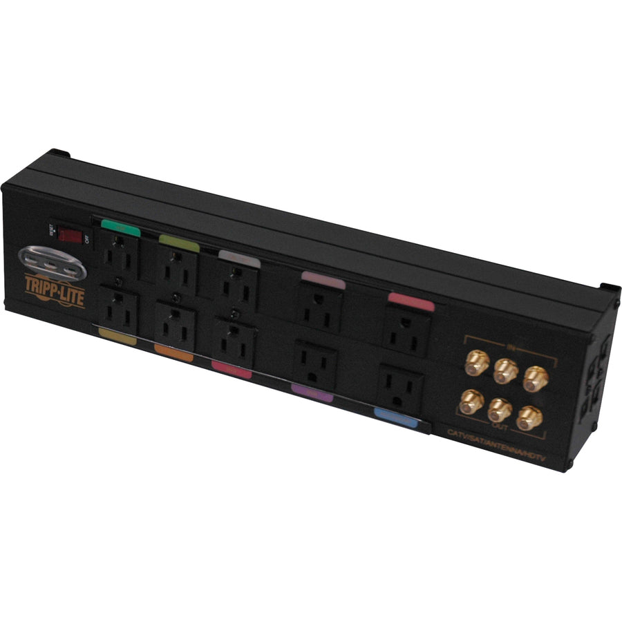 Tripp Lite by Eaton Isobar 10-Outlet Home/Business Theater Surge Protector, 8 ft. Cord with Right-Angle Plug, 3840 Joules, LEDs, Metal Housing HT10DBS
