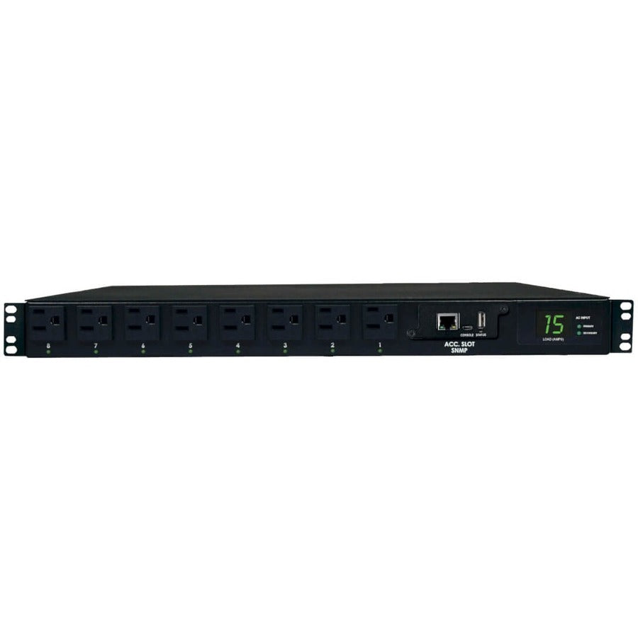 Tripp Lite by Eaton 1.4kW Single-Phase Switched Automatic Transfer Switch PDU, 2 120V 5-15P 15A Inputs, 8 5-15R Outputs, 1U, TAA PDUMH15ATNET