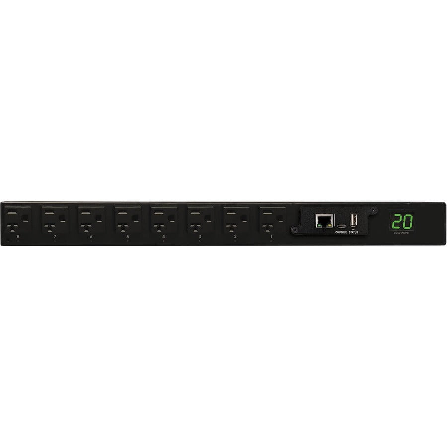 Tripp Lite by Eaton 1.9kW Single-Phase Switched PDU - LX Interface, 120V Outlets (16 5-15/20R), L5-20P/5-20P Input, 12 ft. (3.66 m) Cord, 1U Rack-Mount, TAA PDUMH20NET