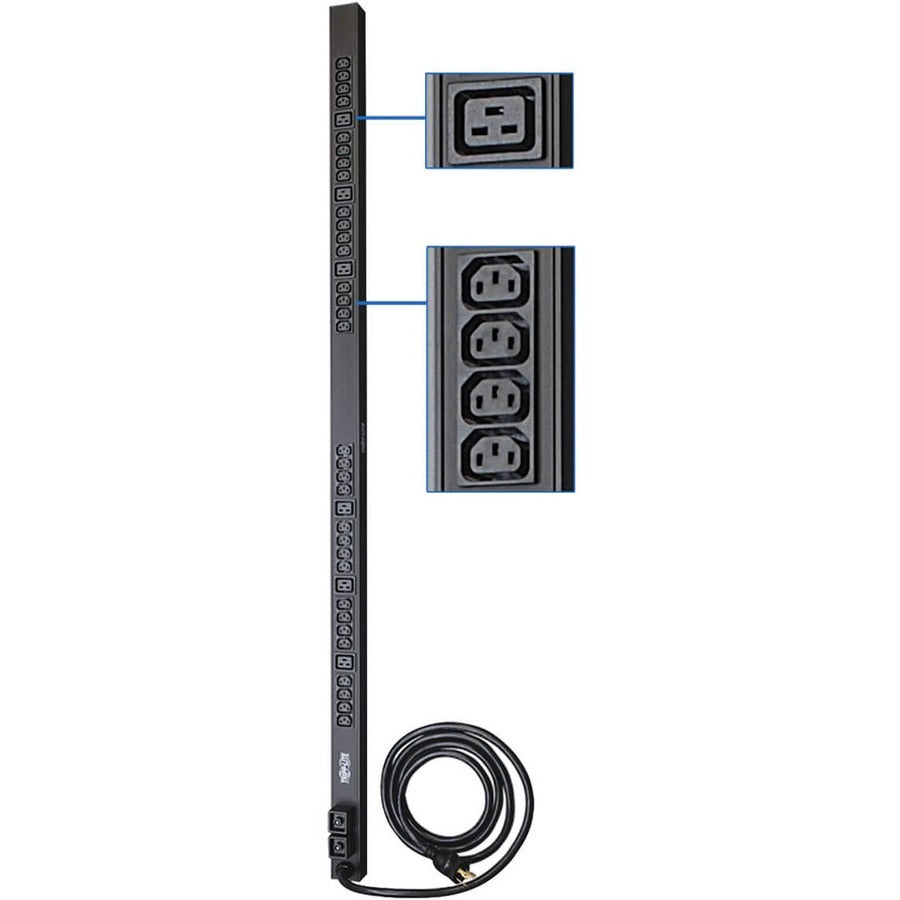 Tripp Lite by Eaton 5.5kW Single-Phase 208/230V Basic PDU, 38 Outlets (32 C13 and 6 C19), NEMA L6-30P Input, 10 ft. (3.05 m) Cord, 0U Vertical PDUV30HV