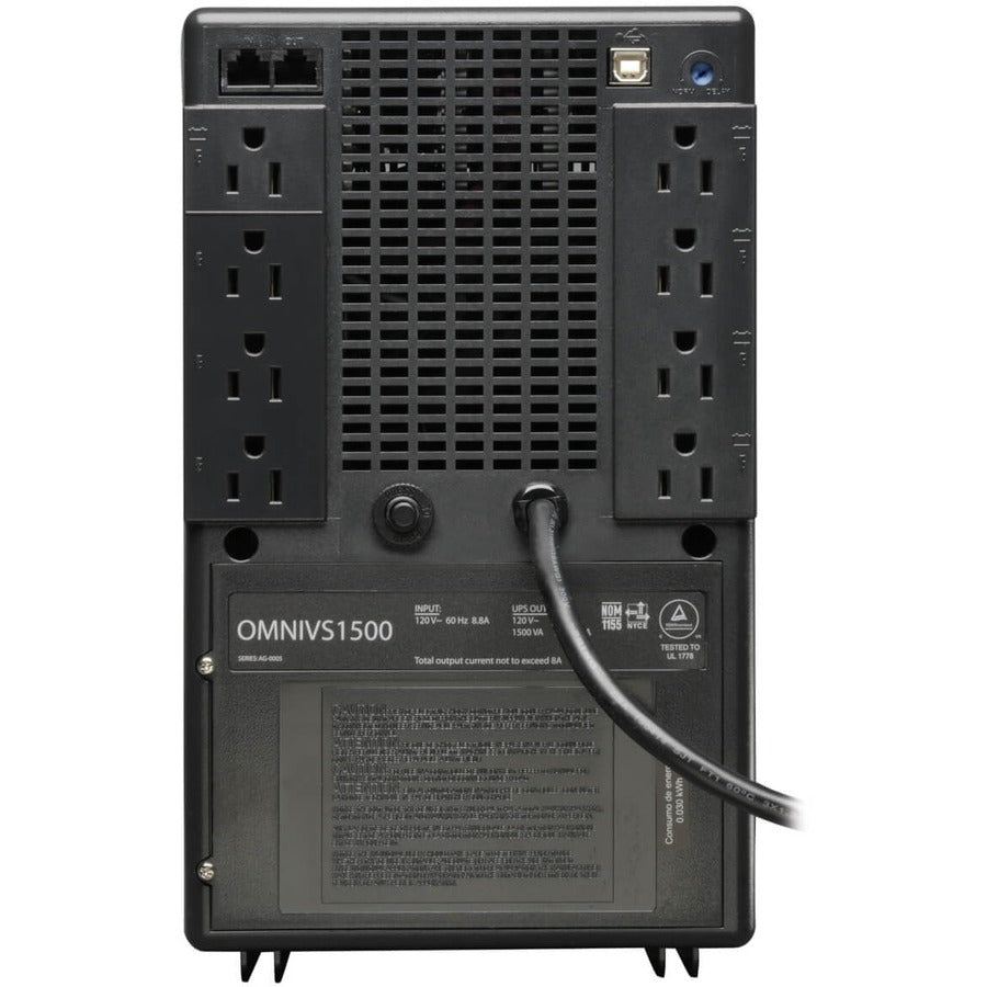 Tripp Lite by Eaton OmniVS 120V 1500VA 940W Line-Interactive UPS, Tower, USB port - Battery Backup OMNIVS1500