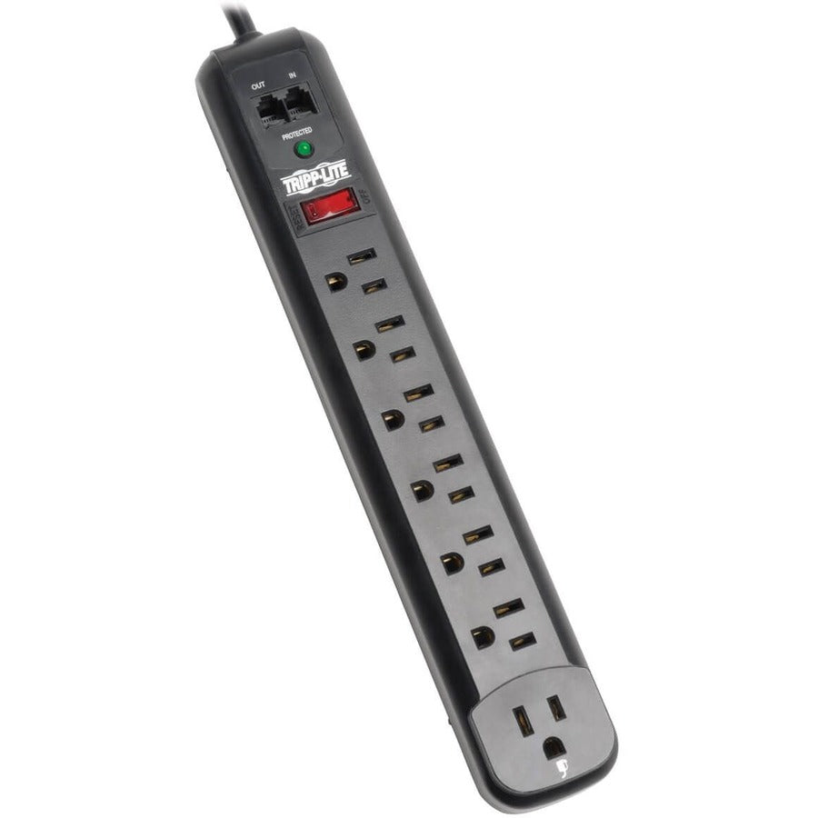 Tripp Lite by Eaton Protect It! 7-Outlet Surge Protector, 6 ft. (1.83 m) Cord, 1080 Joules, Modem/Fax Protection, Black Housing TLP76RBTEL