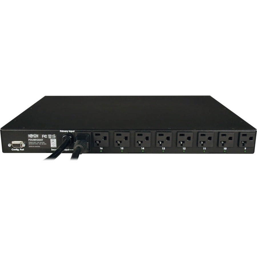 Tripp Lite by Eaton 1.9kW Single-Phase Local Metered Automatic Transfer Switch PDU, 2 120V L5-20P / 5-20P Inputs, 16 5-15/20R Outputs, 1U, TAA PDUMH20AT