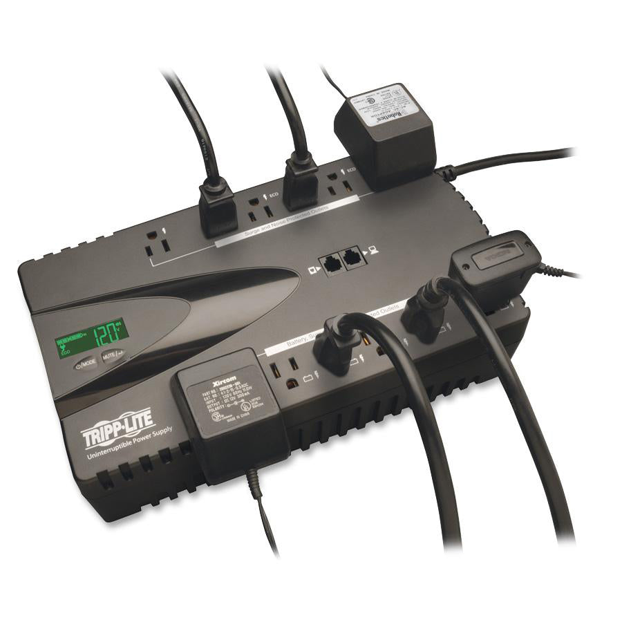 Tripp Lite by Eaton 850VA 425W Standby UPS - 12 NEMA 5-15R Outlets, 120V, 50/60 Hz, USB, LCD, ENERGY STAR, Desktop/Wall - Battery Backup ECO850LCD