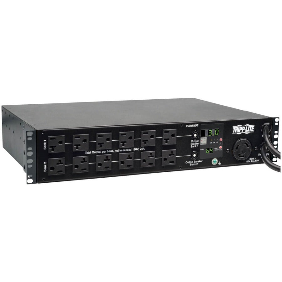 Tripp Lite by Eaton 2.9kW Single-Phase Local Metered Automatic Transfer Switch PDU, 2 120V L5-30P Inputs, 24 5-15/20R & 1 L5-30R Outputs, 2U, TAA PDUMH30AT