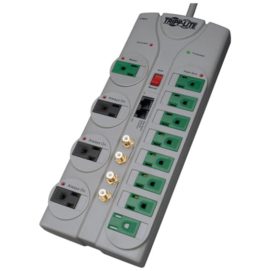 Tripp Lite by Eaton Eco-Surge 12-Outlet Home/Business Theater Surge Protector, 10 ft. (3.05 m) Cord, 3600 Joules - Accommodates 8 Transformers TLP1210SATG