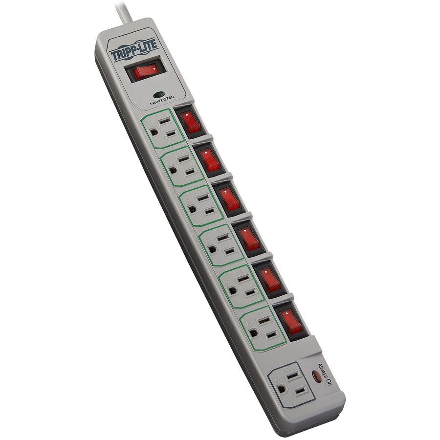 Tripp Lite by Eaton Eco-Surge 7-Outlet Surge Protector, 6 ft. (1.83 m) Cord, 1080 Joules, Individually-Controlled TLP76MSG