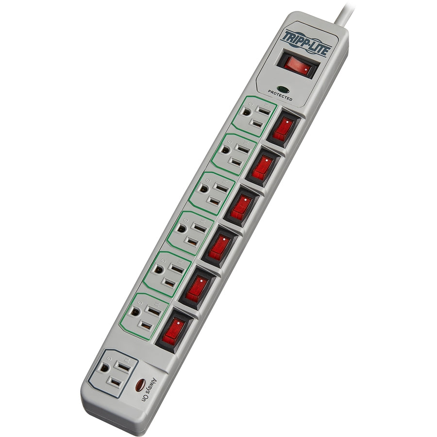 Tripp Lite by Eaton Eco-Surge 7-Outlet Surge Protector, 6 ft. (1.83 m) Cord, 1080 Joules, Individually-Controlled TLP76MSG