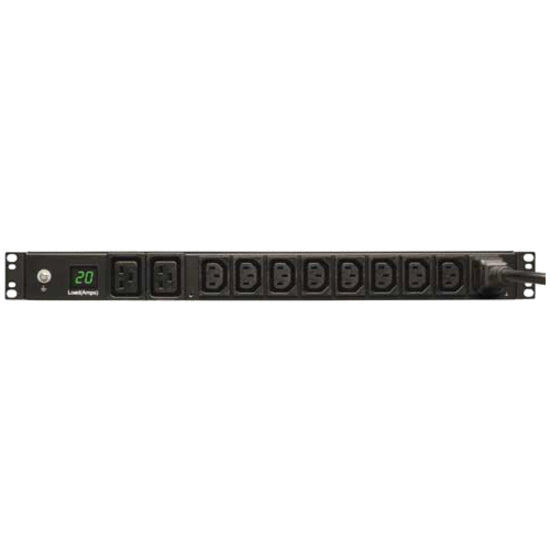 Tripp Lite by Eaton 3.7kW Single-Phase Local Metered PDU, 208/230V (8 C13 & 2 C19), C20 / L6-20P Adapter, 12 ft. (3.66 m) Cord, 1U Rack-Mount, TAA PDUMH20HV