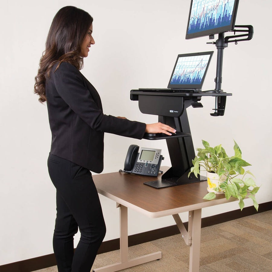 Tripp Lite by Eaton WorkWise Sit Stand Desktop Workstation Adjustable Standing Desk w/ Clamp WWSSDC