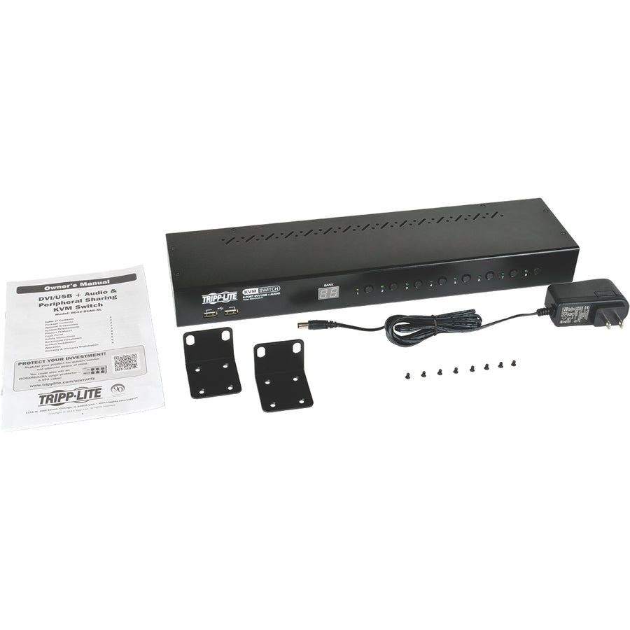 Tripp Lite by Eaton 8-Port 1U Rack-Mount DVI / USB KVM Switch with Audio and 2-port USB Hub B043-DUA8-SL