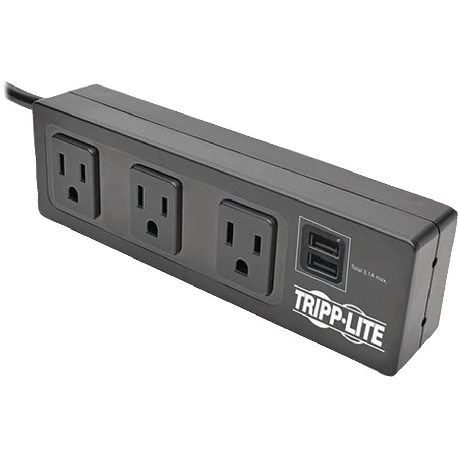 Tripp Lite by Eaton Protect It! 3-Outlet Surge Protector with Desk Clamp, 10 ft. Cord, 510 Joules, 2 USB Charging Ports, Black Housing TLP310USBC