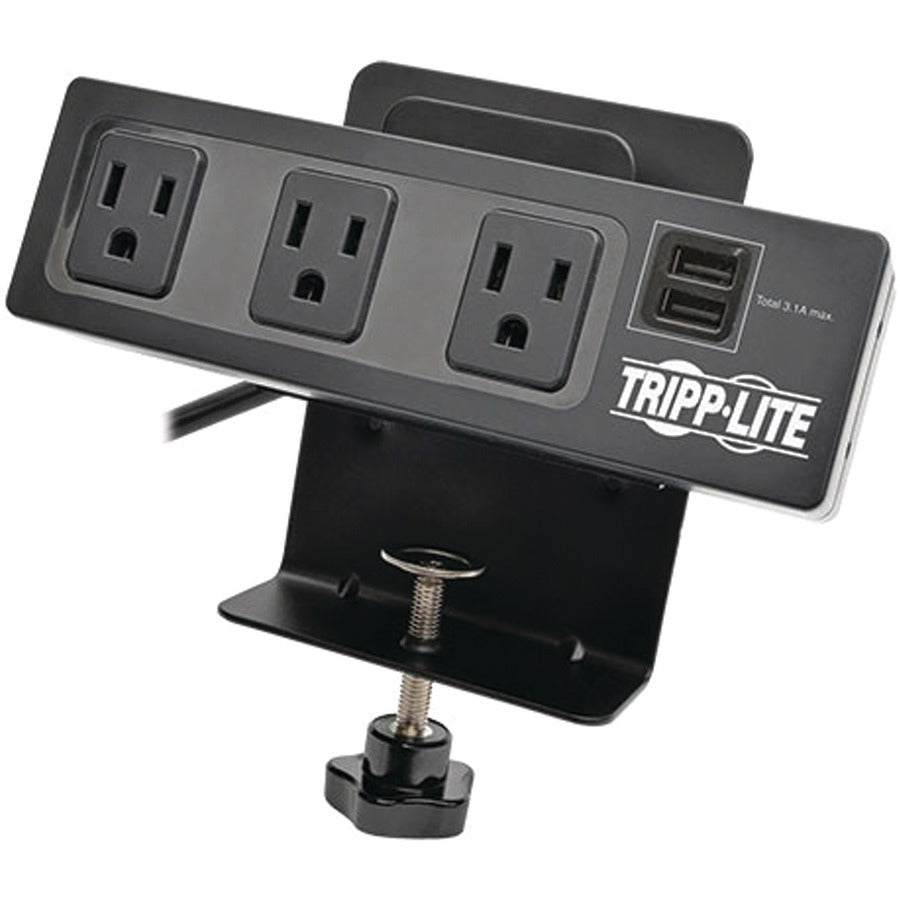 Tripp Lite by Eaton Protect It! 3-Outlet Surge Protector with Desk Clamp, 10 ft. Cord, 510 Joules, 2 USB Charging Ports, Black Housing TLP310USBC