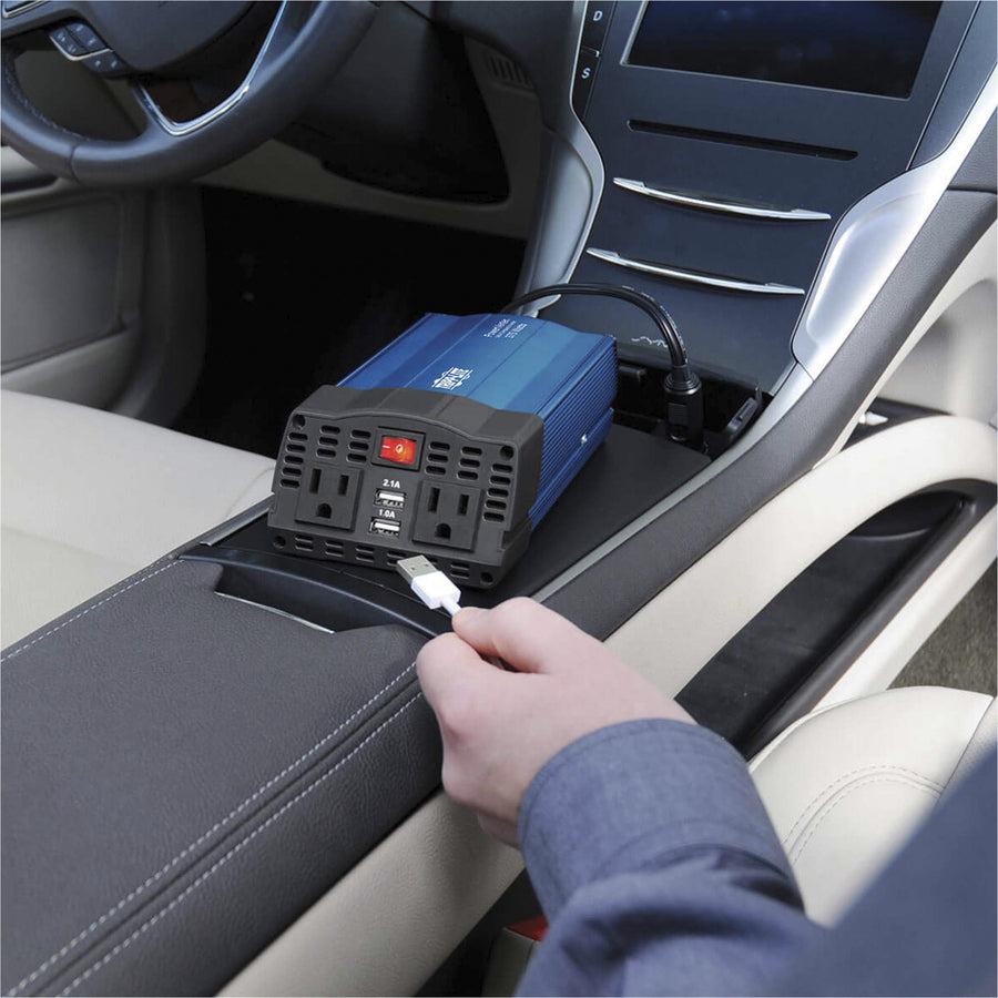 Tripp Lite by Eaton 375W PowerVerter Ultra-Compact Car Inverter with 2 AC Outlets, 2 USB Charging Ports and Battery Cables PV375USB