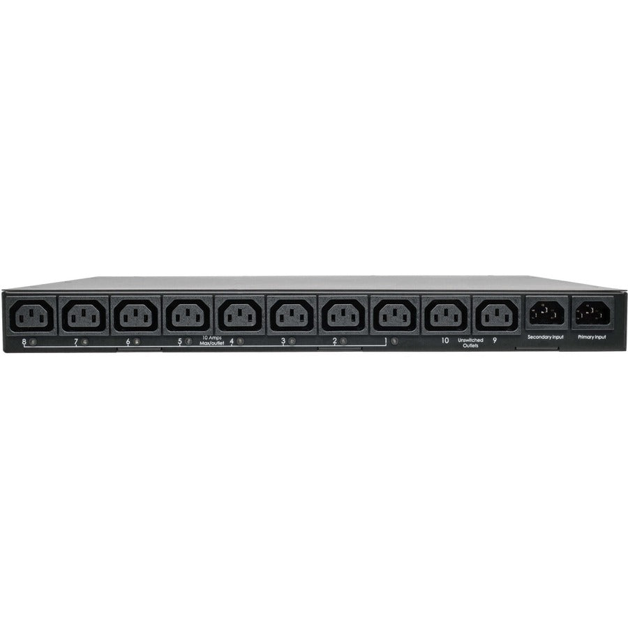 Tripp Lite by Eaton 2.4kW Single-Phase Switched Automatic Transfer Switch PDU, Two 200-240V C14 Inlets, 10 C13 Outputs, 1U, TAA PDUMH15HVATNET
