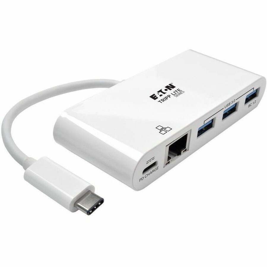 Tripp Lite by Eaton 3-Port USB 3.2 Gen 1 Hub with LAN Port and Power Delivery USB-C to 3x USB-A Ports and Gigabit Ethernet White U460-003-3AG-C