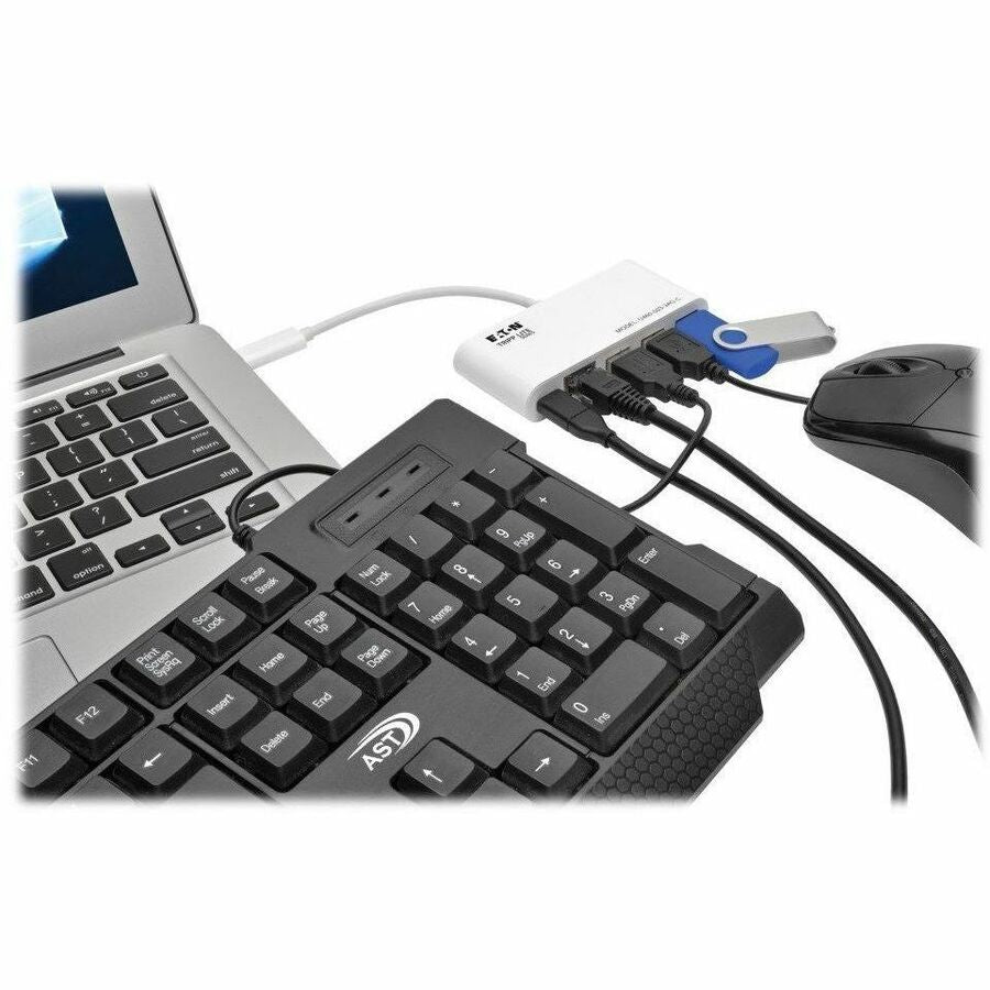 Tripp Lite by Eaton 3-Port USB 3.2 Gen 1 Hub with LAN Port and Power Delivery USB-C to 3x USB-A Ports and Gigabit Ethernet White U460-003-3AG-C