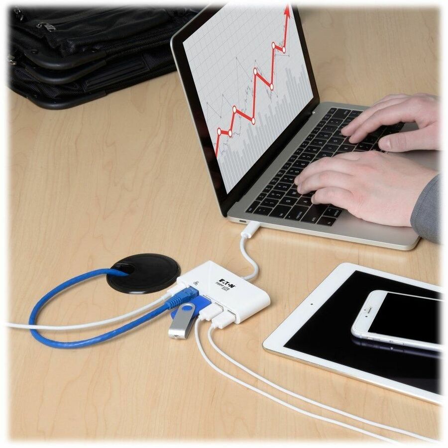 Tripp Lite by Eaton 3-Port USB 3.2 Gen 1 Hub with LAN Port and Power Delivery USB-C to 3x USB-A Ports and Gigabit Ethernet White U460-003-3AG-C