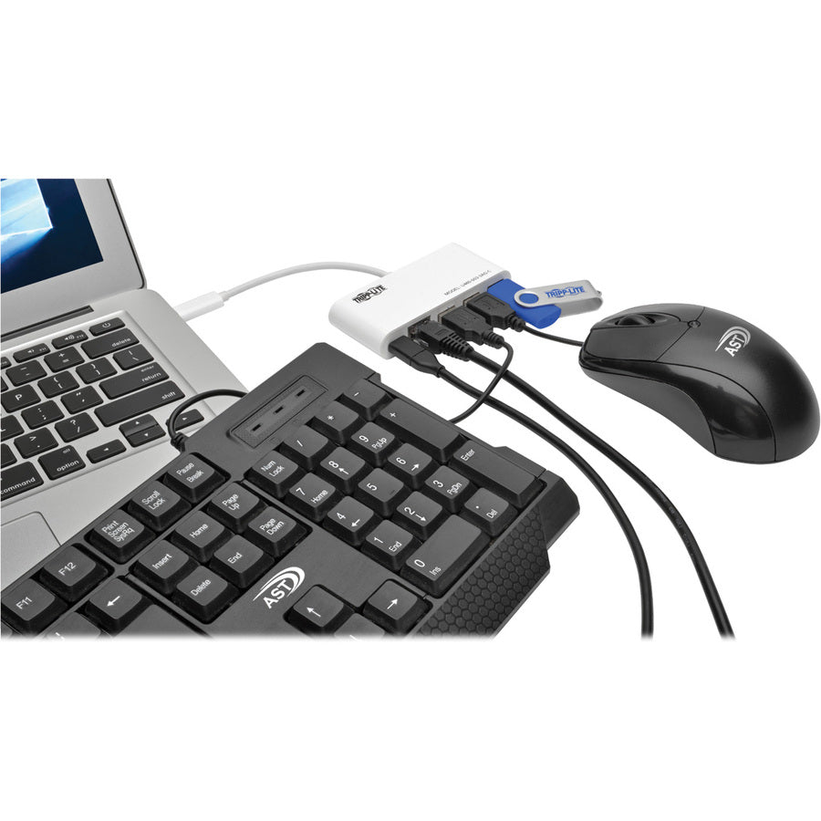 Tripp Lite by Eaton 3-Port USB 3.2 Gen 1 Hub with LAN Port and Power Delivery USB-C to 3x USB-A Ports and Gigabit Ethernet White U460-003-3AG-C