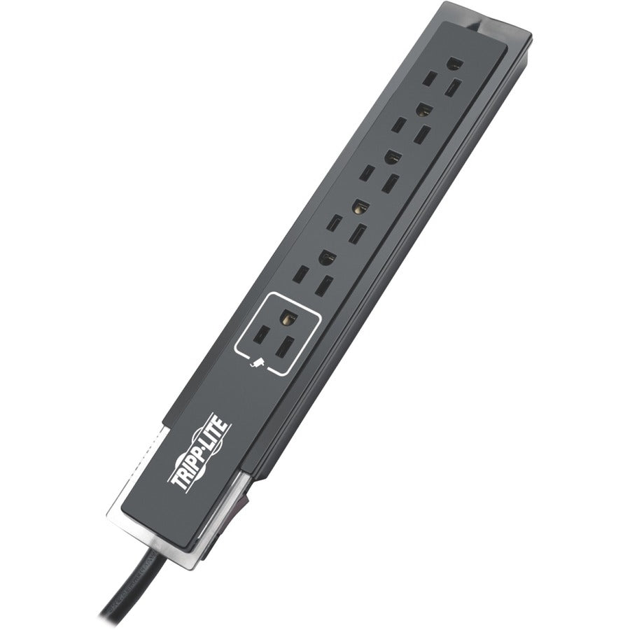 Tripp Lite by Eaton Protect It! 6-Outlet Surge Protector, 6 ft. (1.83 m) Cord, Right-Angle Plug, Side-Mount Switch, 1440 Joules, Tel/Modem Protection, Black Housing TLP606SSTELB