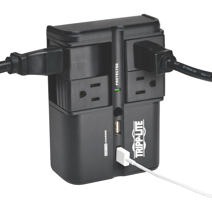 Tripp Lite by Eaton Protect It! Surge Protector with 4 Rotatable Outlets, Direct Plug-In, 1080 Joules, 3.4A USB Charger SK40RUSBB