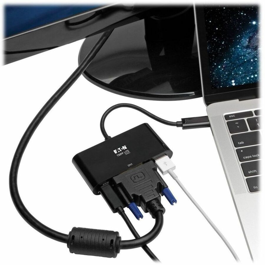Tripp Lite by Eaton USB C to DVI Adapter USB Hub & PD Charging, Thunderbolt 3 Compatible, USB Type C to DVI, USB-C, USB Type-C 6in U444-06N-DUB-C