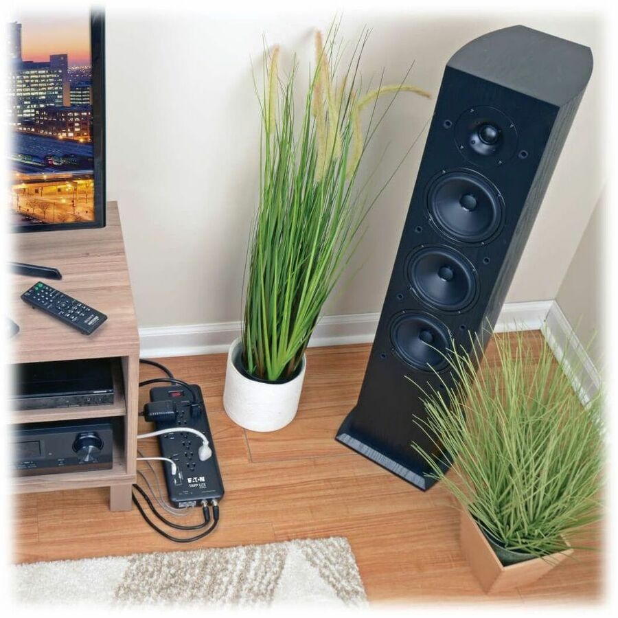 Eaton Tripp Lite Series Protect It! 12-Outlet Surge Protector, 8 ft. (2.43 m) Cord, 4320 Joules, Tel/Modem/Coax Protection, 2 USB Ports, Black TLP128TTUSBB