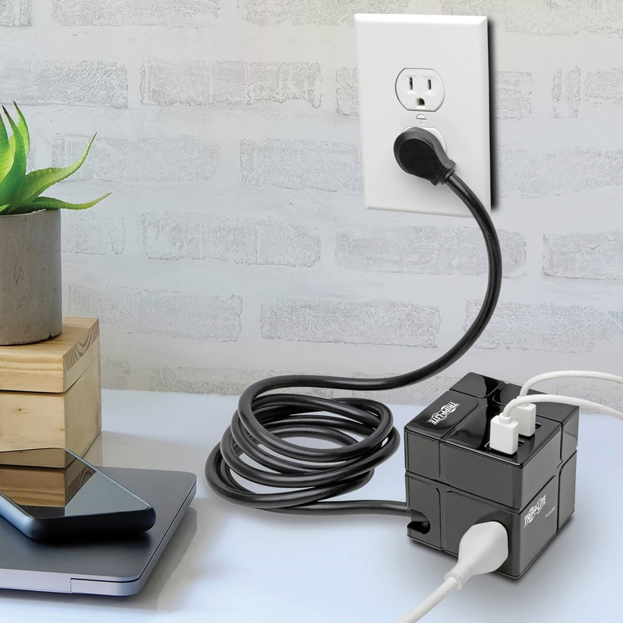Tripp Lite by Eaton Protect It! 3-Outlet Power Cube Surge Protector - 6 USB-A Ports (7.2A Shared), 6 ft. (1.83 m) Cord, 540 Joules, Black TLP366CUBEUSBB