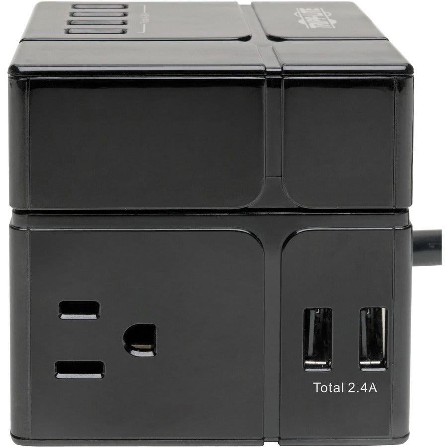 Tripp Lite by Eaton Protect It! 3-Outlet Power Cube Surge Protector - 6 USB-A Ports (7.2A Shared), 6 ft. (1.83 m) Cord, 540 Joules, Black TLP366CUBEUSBB
