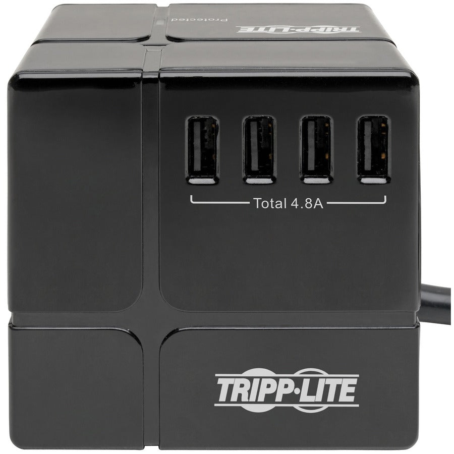Tripp Lite by Eaton Protect It! 3-Outlet Power Cube Surge Protector - 6 USB-A Ports (7.2A Shared), 6 ft. (1.83 m) Cord, 540 Joules, Black TLP366CUBEUSBB