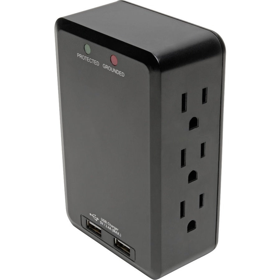 Tripp Lite by Eaton 6-Outlet Surge Protector with 2 USB Ports (3.4A Shared) - Side Load, Direct Plug-In, 1050 Joules TLP6SLUSBB