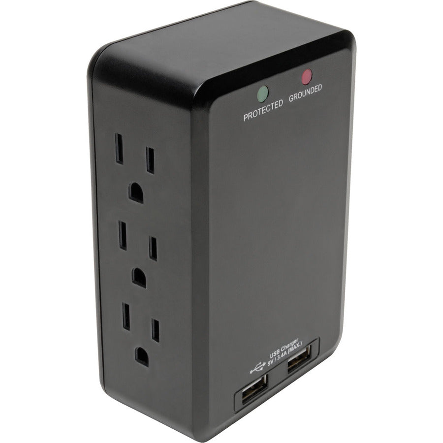 Tripp Lite by Eaton 6-Outlet Surge Protector with 2 USB Ports (3.4A Shared) - Side Load, Direct Plug-In, 1050 Joules TLP6SLUSBB