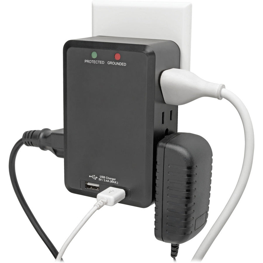 Tripp Lite by Eaton 6-Outlet Surge Protector with 2 USB Ports (3.4A Shared) - Side Load, Direct Plug-In, 1050 Joules TLP6SLUSBB