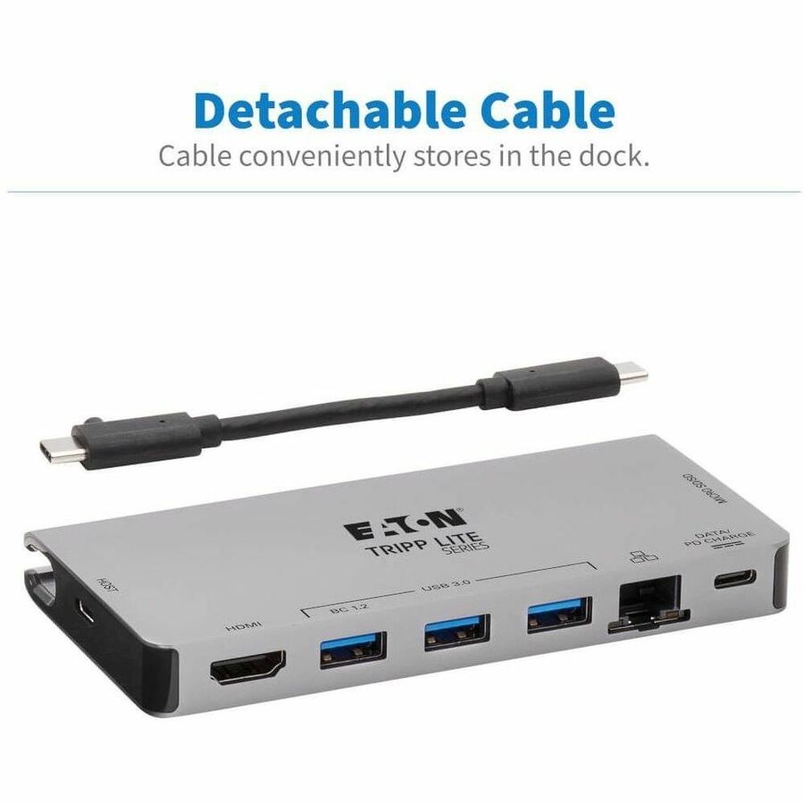 Tripp Lite by Eaton USB-C Dock - 4K HDMI, USB 3.x (5Gbps), USB-A/C Hub Ports, GbE, Memory Card, 100W PD Charging, Detachable Cord U442-DOCK5D-GY