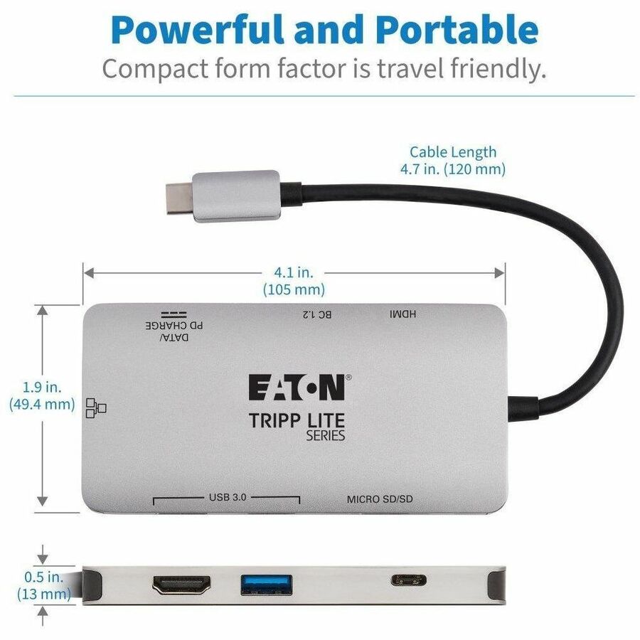 Tripp Lite by Eaton USB-C Dock - 4K HDMI, USB 3.x (5Gbps), USB-A/C Hub Ports, GbE, Memory Card, 100W PD Charging U442-DOCK5-GY