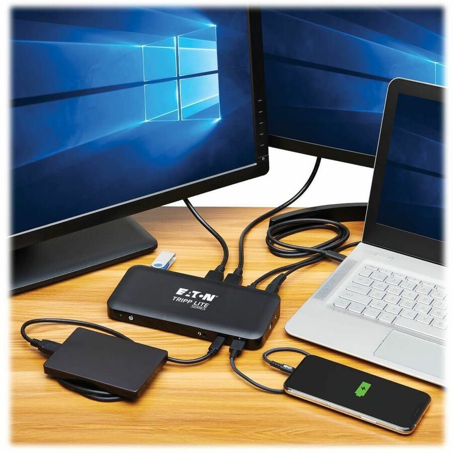 Tripp Lite by Eaton USB-C Dock, Triple Display - 4K 60 Hz HDMI/DisplayPort, USB 3.x Gen 2 (10Gbps), USB-A/USB-C Hub, GbE, 85W PD Charging, Black U442-DOCK8-B