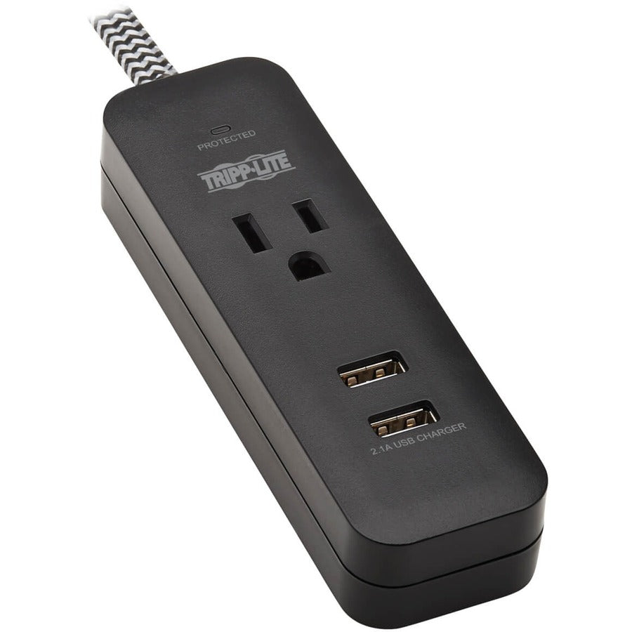Tripp Lite by Eaton 1-Outlet Surge Protector with 2 USB Ports (2.1A Shared) - 4 ft. Cord, 5-15P Plug, 450 Joules, Black TLP104USB