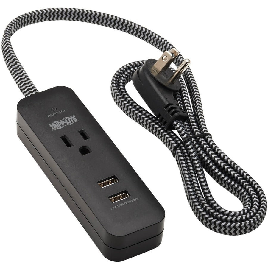 Tripp Lite by Eaton 1-Outlet Surge Protector with 2 USB Ports (2.1A Shared) - 4 ft. Cord, 5-15P Plug, 450 Joules, Black TLP104USB