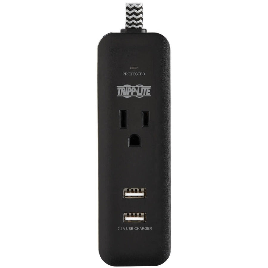 Tripp Lite by Eaton 1-Outlet Surge Protector with 2 USB Ports (2.1A Shared) - 4 ft. Cord, 5-15P Plug, 450 Joules, Black TLP104USB