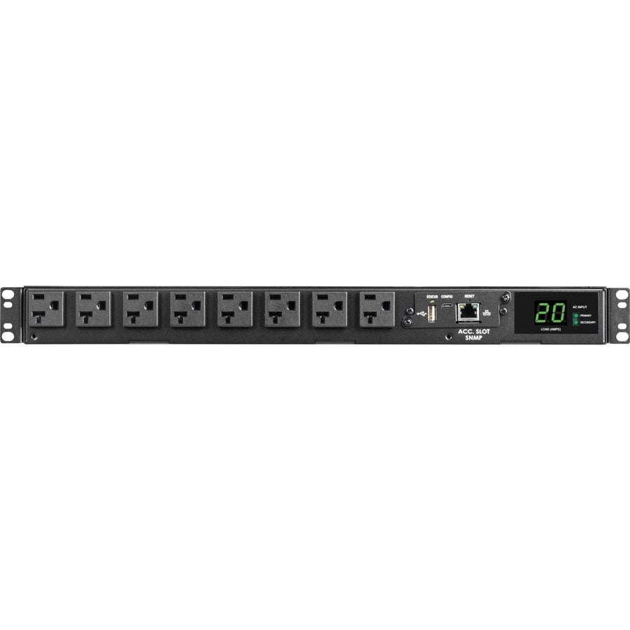 Tripp Lite by Eaton 1.92kW 120V Single-Phase ATS/Monitored PDU - 16 5-15/20R Outlets, Dual L5-20P/5-20P Inputs, 12 ft. Cords, 1U, TAA PDUMNH20AT1
