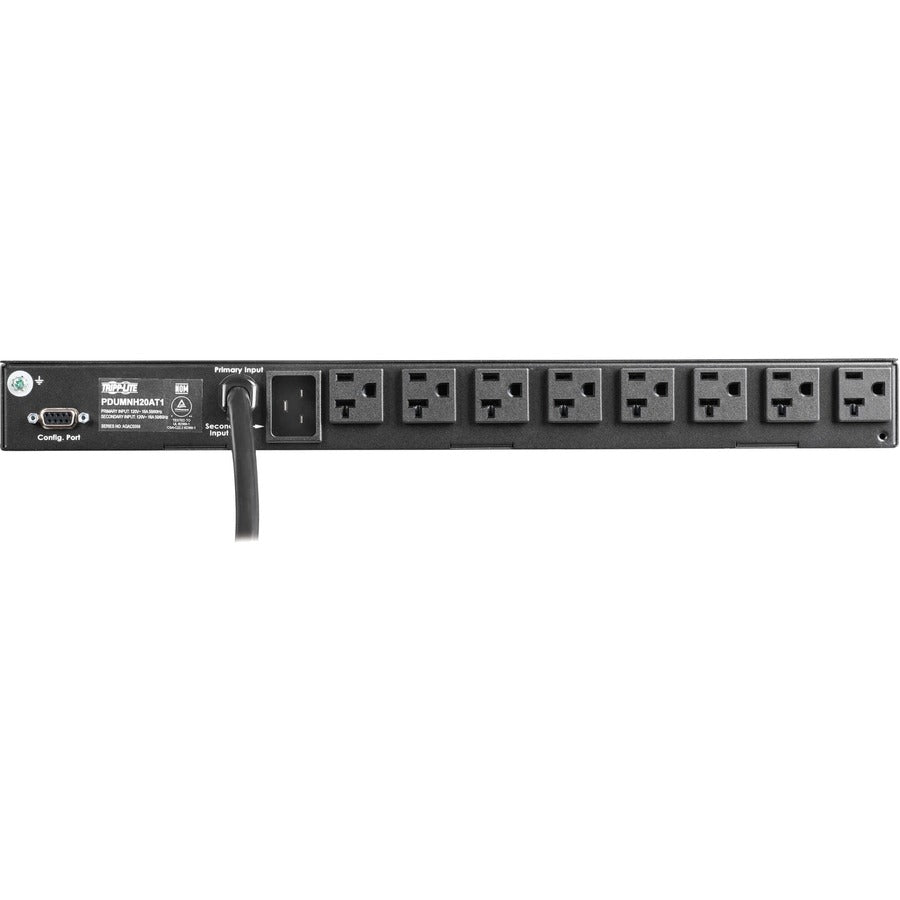 Tripp Lite by Eaton 1.92kW 120V Single-Phase ATS/Monitored PDU - 16 5-15/20R Outlets, Dual L5-20P/5-20P Inputs, 12 ft. Cords, 1U, TAA PDUMNH20AT1