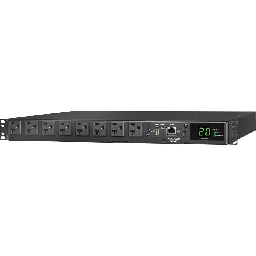 Tripp Lite by Eaton 1.92kW 120V Single-Phase ATS/Monitored PDU - 16 5-15/20R Outlets, Dual L5-20P/5-20P Inputs, 12 ft. Cords, 1U, TAA PDUMNH20AT1