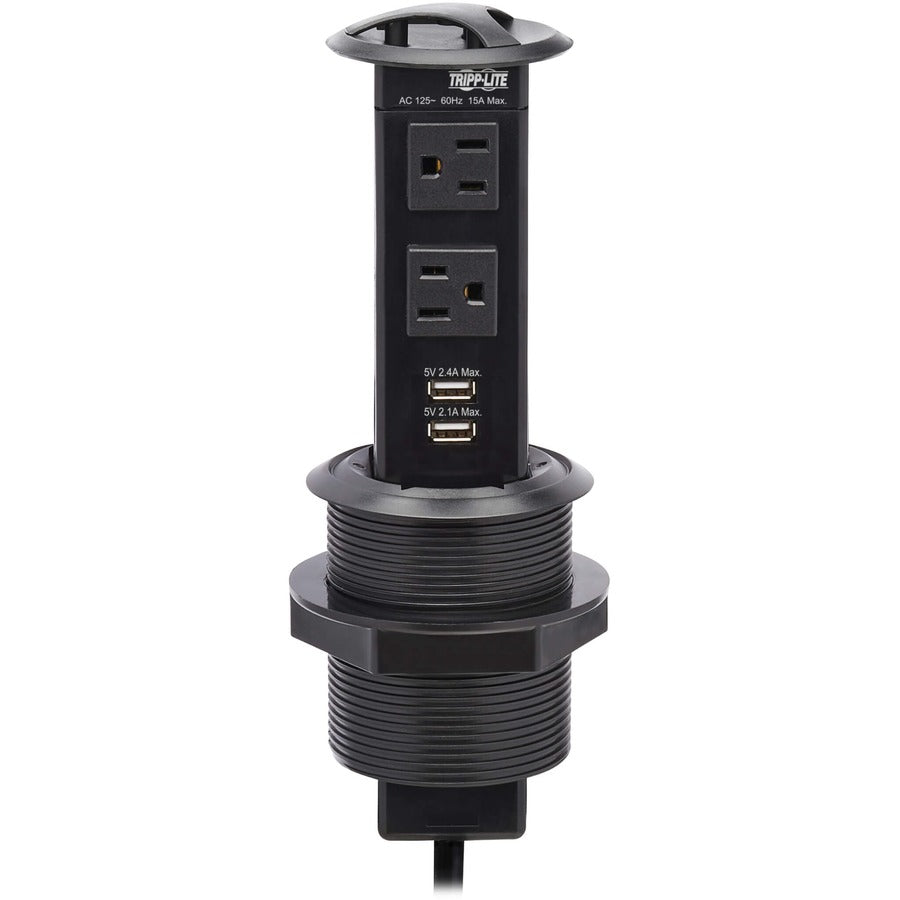 Tripp Lite by Eaton Power It! 2-Outlet Pop-Up Power and Charging Dock - 2x USB-A, 6 ft. Cord, Antimicrobial Protection, Black PS22POPAM