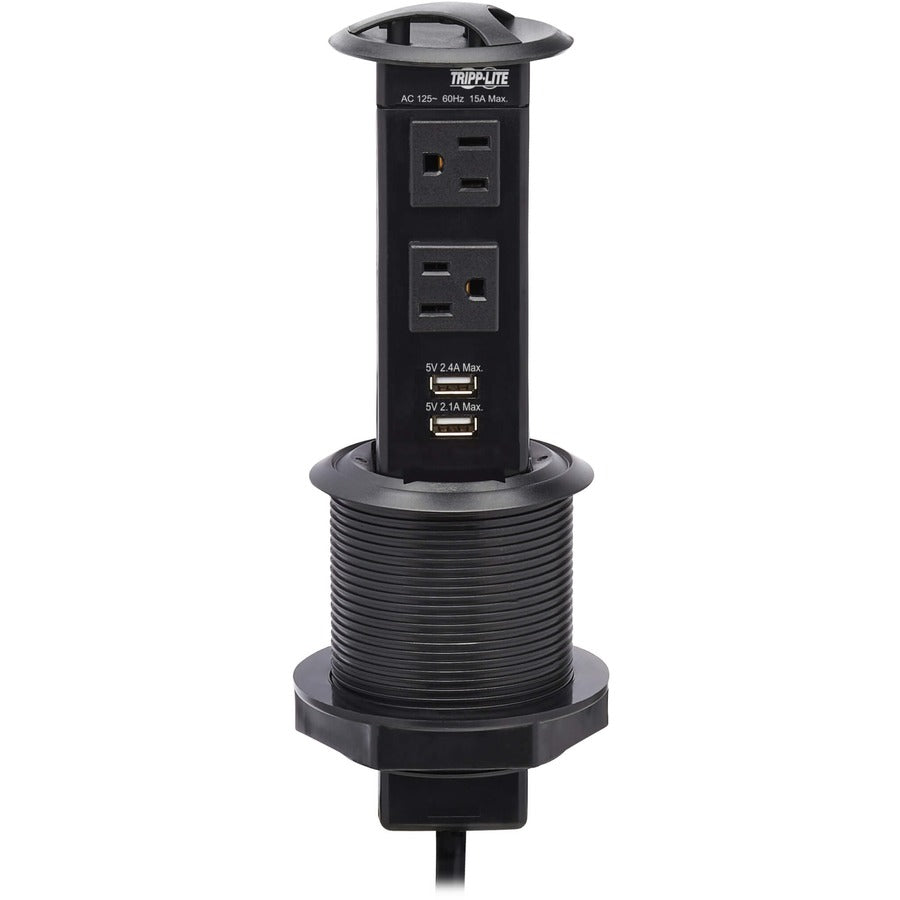 Tripp Lite by Eaton Power It! 2-Outlet Pop-Up Power and Charging Dock - 2x USB-A, 6 ft. Cord, Antimicrobial Protection, Black PS22POPAM